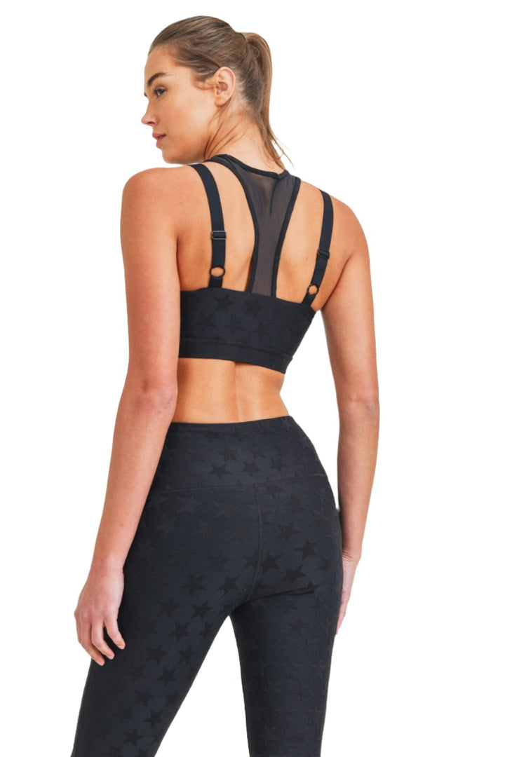 Mono B Textured Star Jacquard TACTEL® Sports Bra AT8075 - Black - Back View
