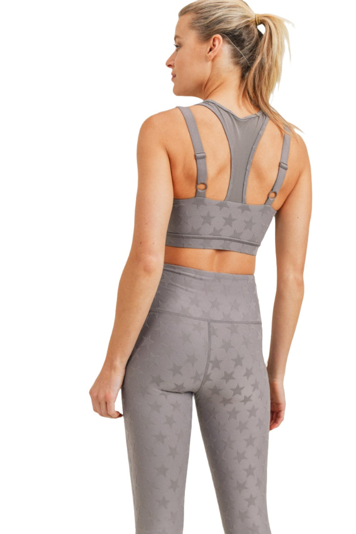 Mono B Textured Star Jacquard TACTEL® Sports Bra AT8075 - Grey - Back View