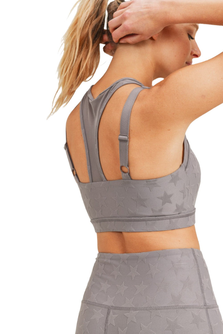 Mono B Textured Star Jacquard TACTEL® Sports Bra AT8075 - Grey - Back Rear View