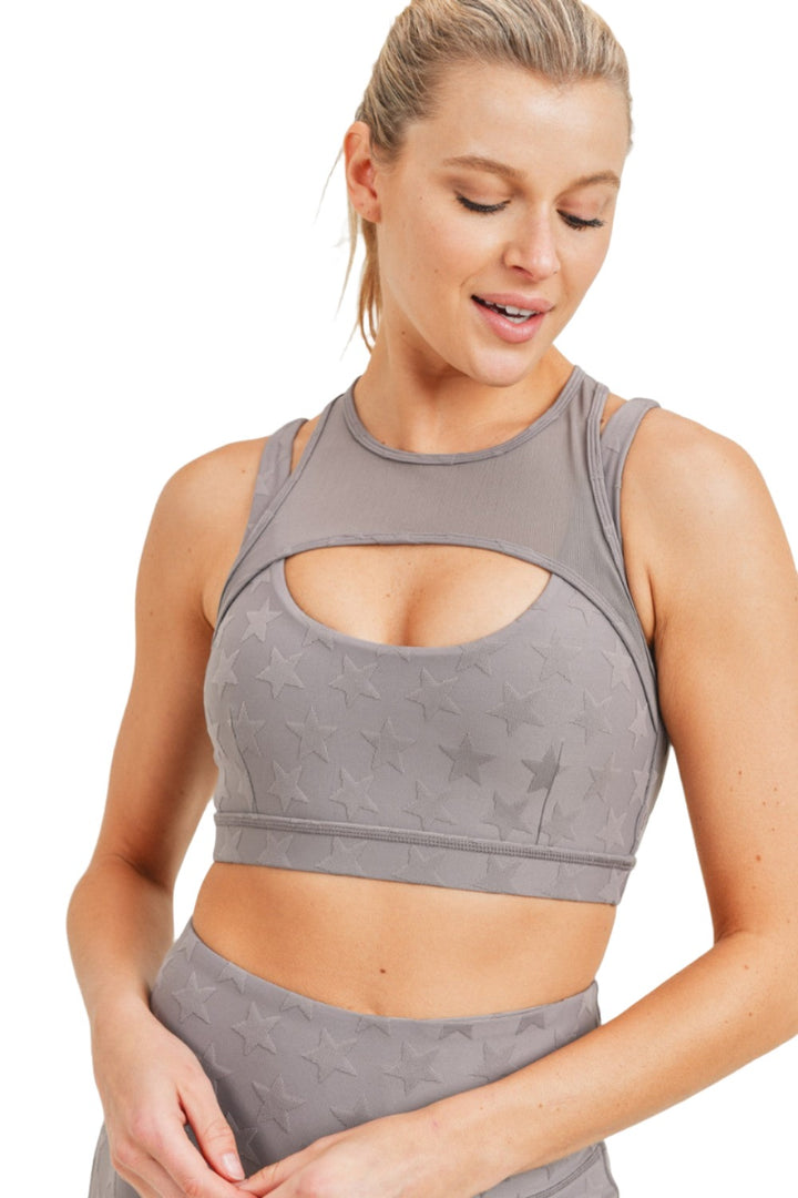 Mono B Textured Star Jacquard TACTEL® Sports Bra AT8075 - Grey - Front View