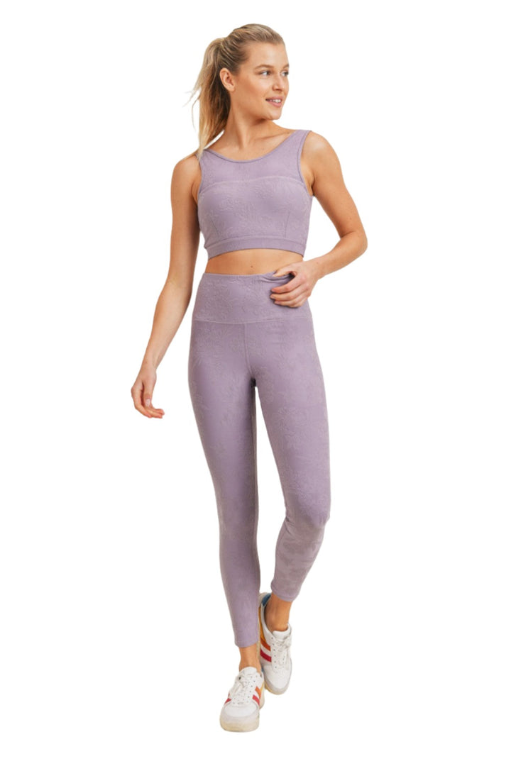 Mono B Textured Hibiscus Jacquard TACTEL Leggings APH8080 - Nirvana - Front Full View