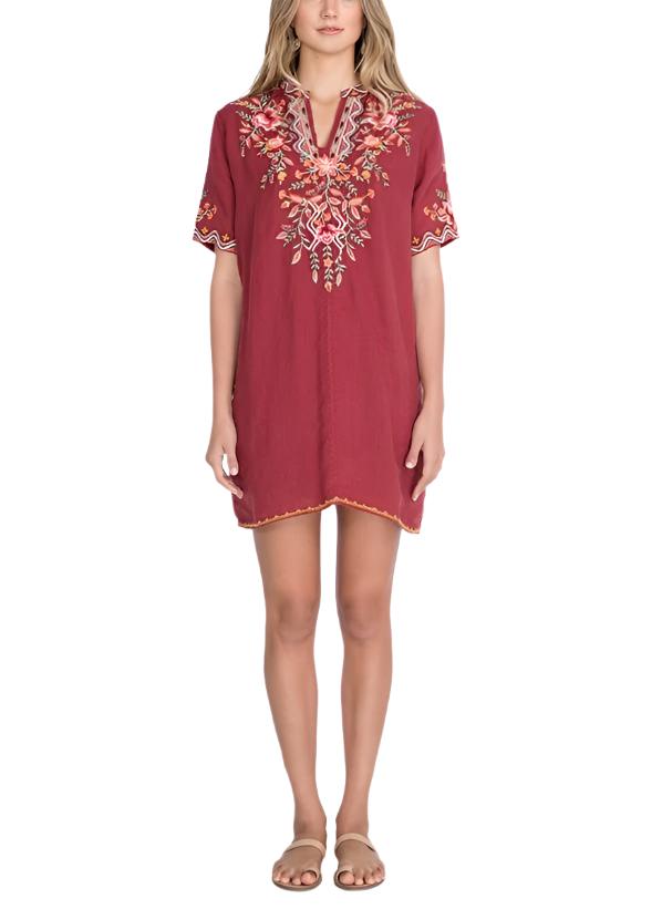 Johnny Was Alise Easy V Neck Dress - Maroon - front alt view