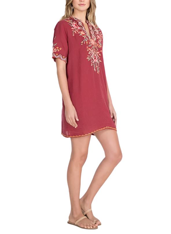 Johnny Was Alise Easy V Neck Dress - Maroon - front alt  view 1