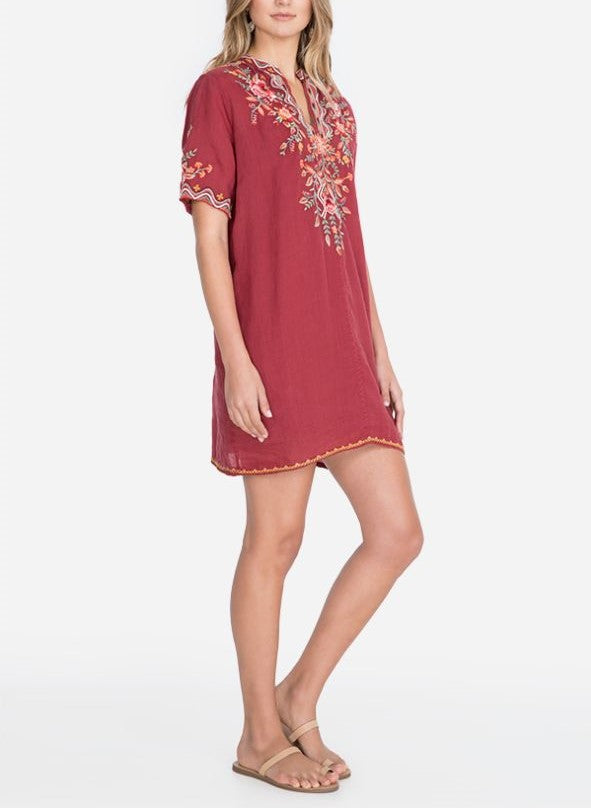 Johnny Was Alise Easy V Neck Dress - Maroon - front alt  view 1