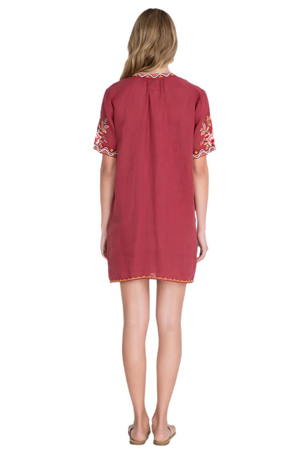 Johnny Was Alise Easy V Neck Dress - Maroon - rear view