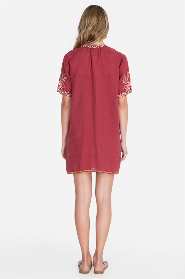 Johnny Was Alise Easy V Neck Dress - Maroon - rear view