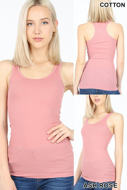 Zenana Racer Ribbed Knit Tank T1159 - Ash Rose - front view