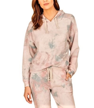 Vintage Havana Marble Tie Dye Hacci Hoodie B8522 - Grey/Mauve - front view