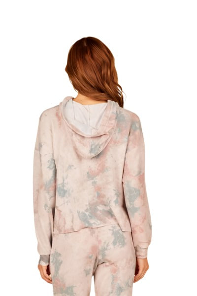 Vintage Havana Marble Tie Dye Hacci Hoodie B8522 - Grey/Mauve - rear view