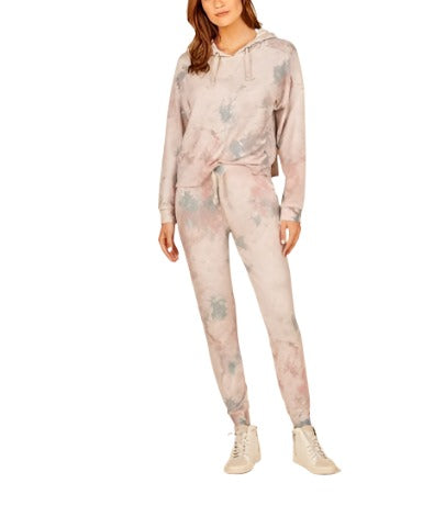 Vintage Havana Marble Tie Dye Hacci Hoodie B8522 - Grey/Mauve - front alt view