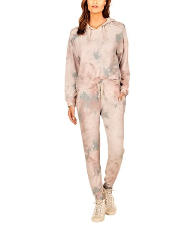 Vintage Havana Marble Tie Dye Hacci Hoodie B8522 - Grey/Mauve - front alt view 1