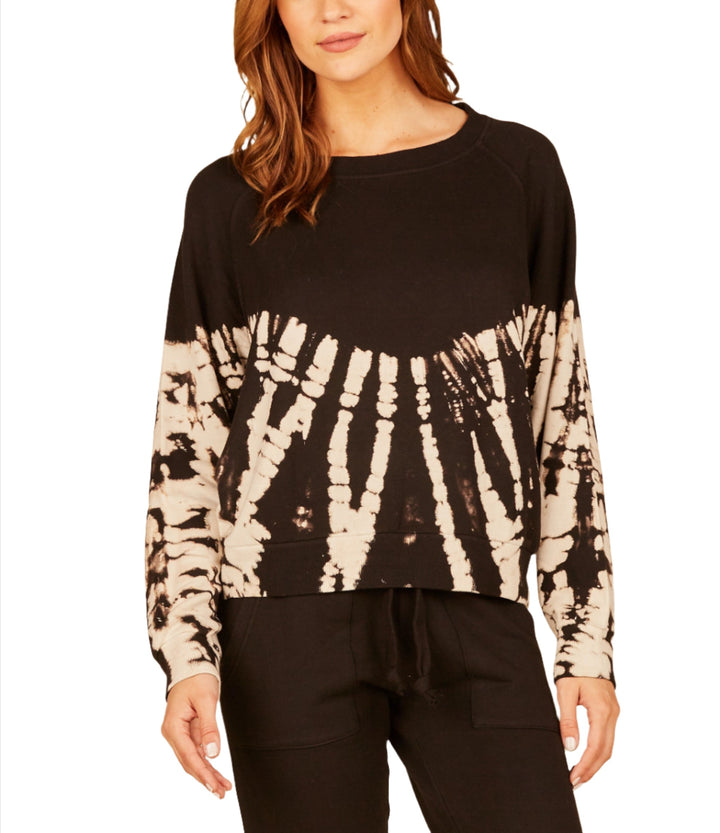 Vintage Havana Feather Tie Dye Crew B8895 - Black/Ivory Tie Dye - Front View