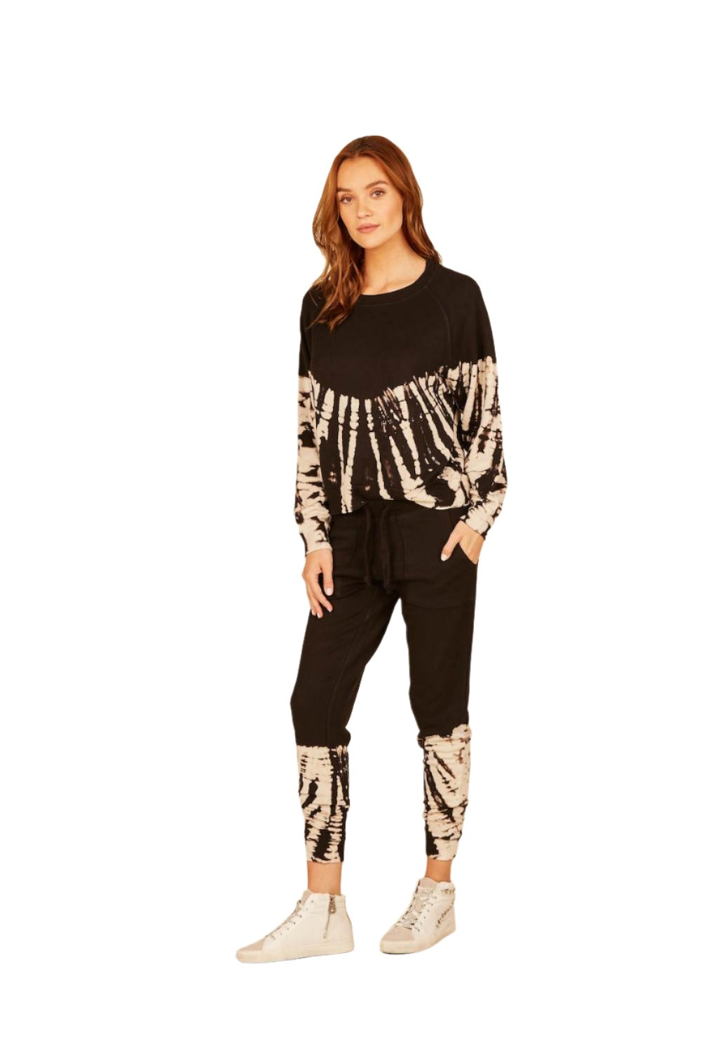 Vintage Havana Feather Tie Dye Jogger B8896 - Black/Ivory Tie Dye - front alt view