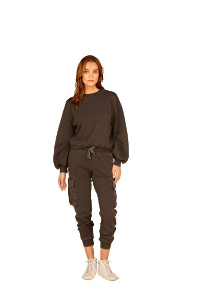 Vintage Havana Pleated Sleeve Crew B8928 - Black - front alt view 1