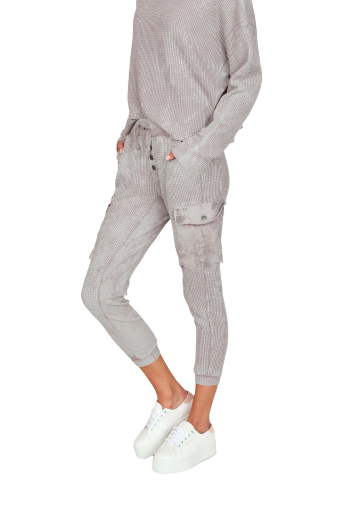 Vintage Havana Denim Thermal Combo Cargo Jogger B9879 - Raindrop - Side View