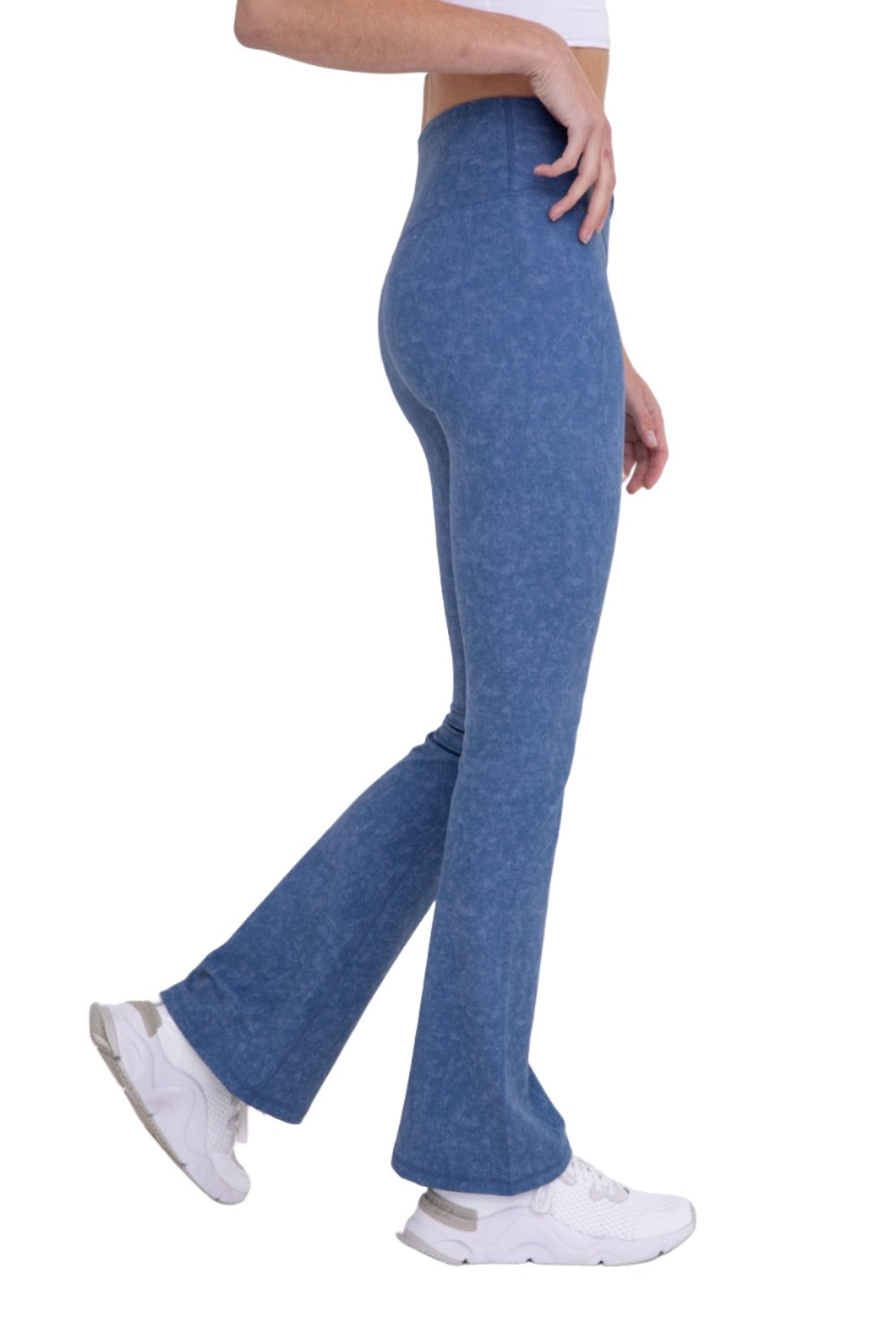 Mono B Muted Watercolor Flared Legging BP626 - Blue - Side View