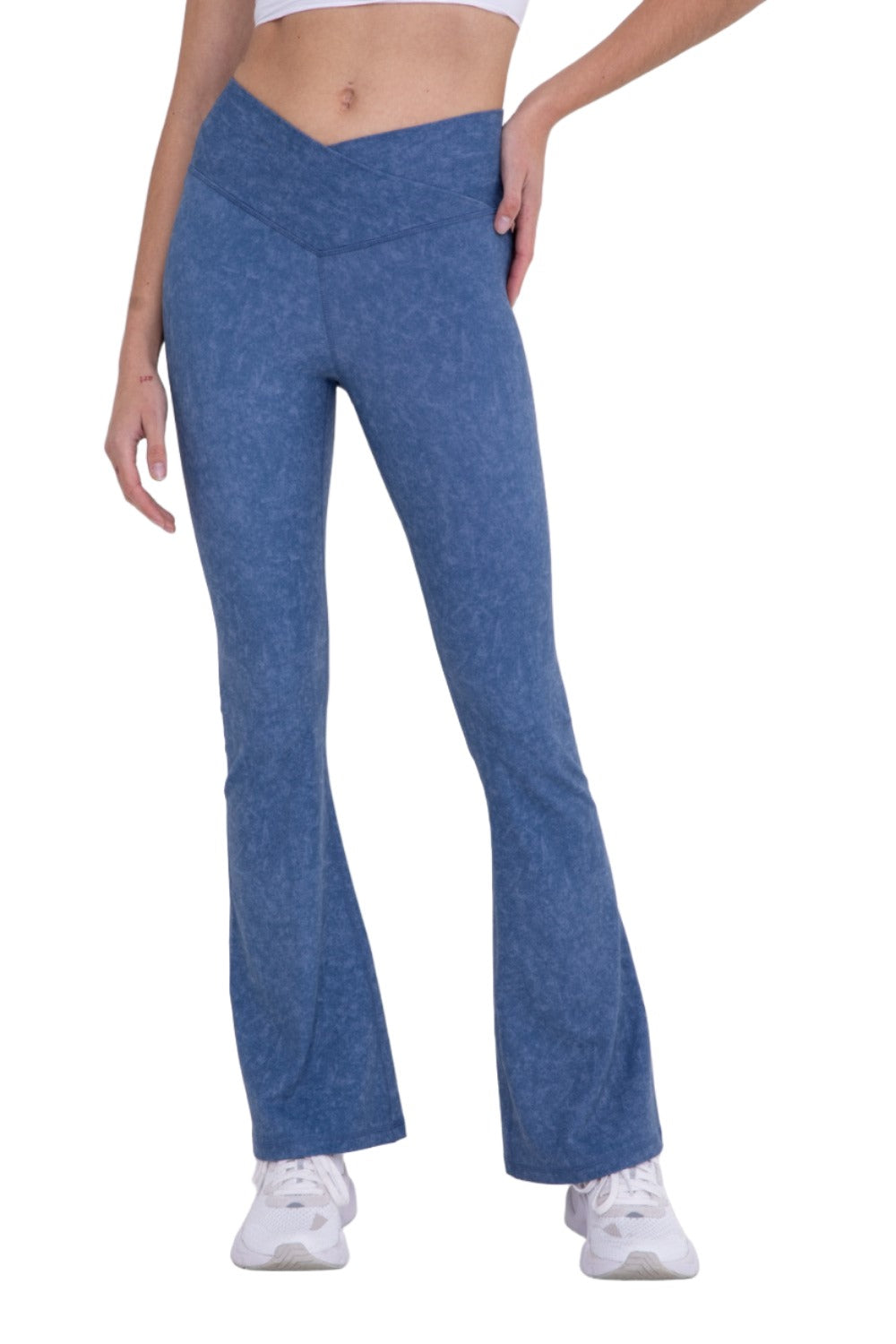 Mono B Muted Watercolor Flared Legging BP626 - Blue - Front View