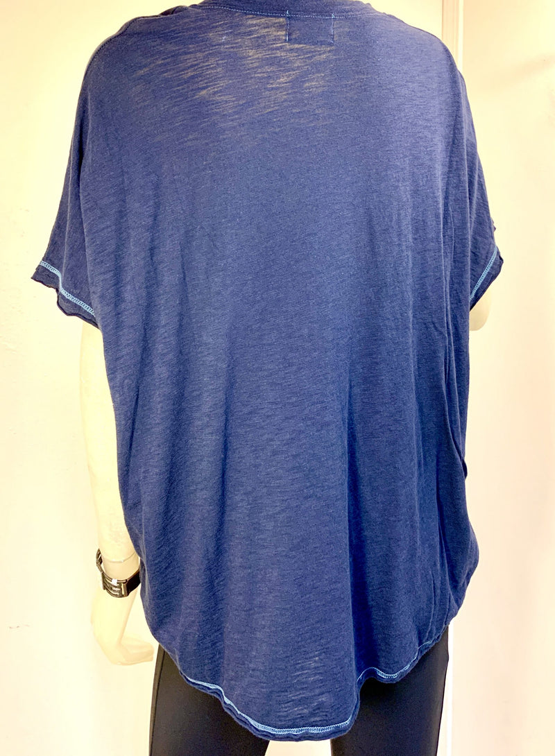 TLA Oversized Topstitched Tee with Cut Neck Navy  - rear view