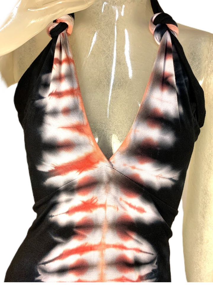 E-Motions Halter Maxi Dress Black Pink Tie Dye - front alt view