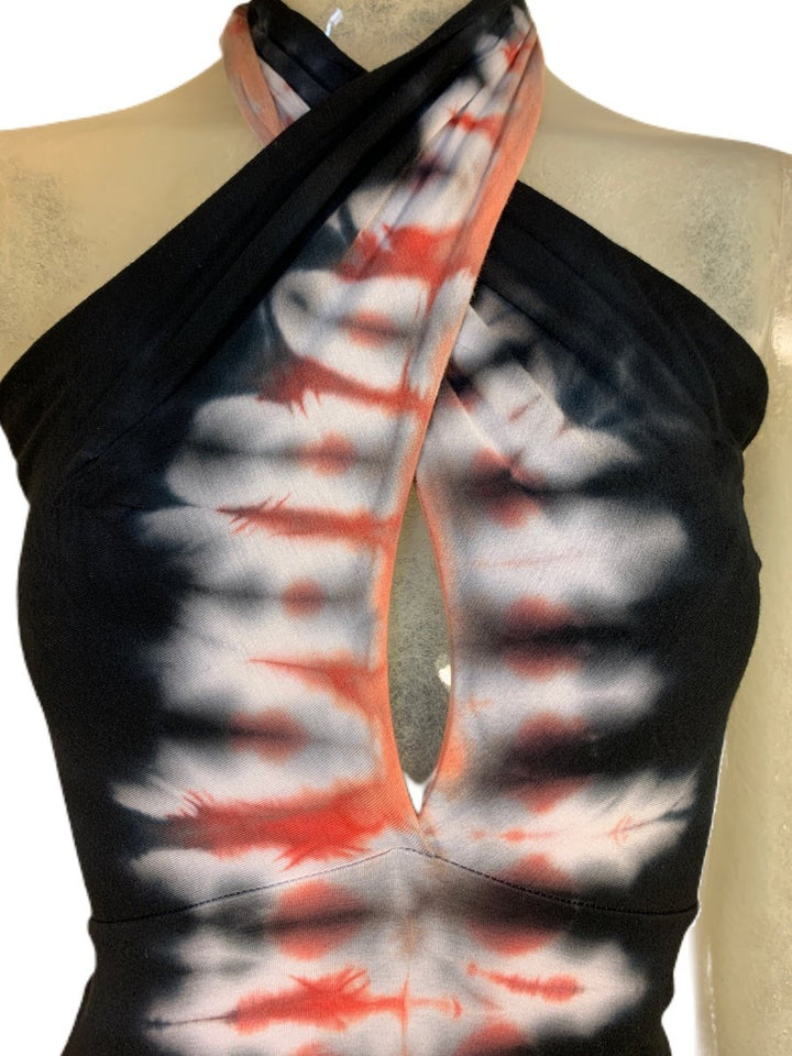 E-Motions Halter Maxi Dress Black Pink Tie Dye - front alt view 2