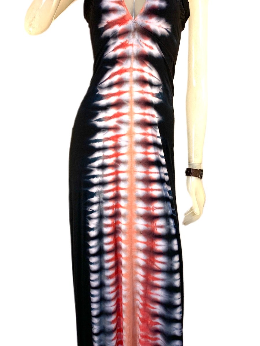 E-Motions Halter Maxi Dress Black Pink Tie Dye - front view