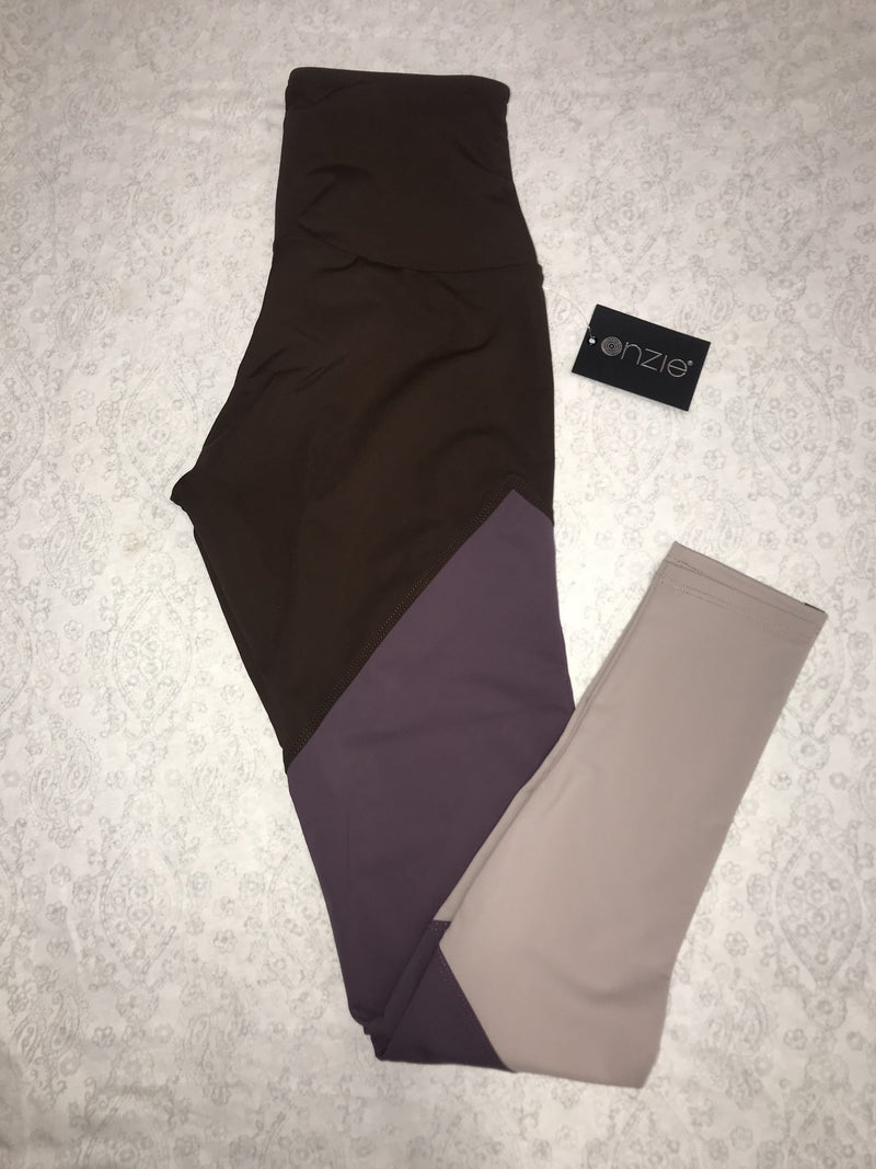 Onzie High Rise Track Legging 2046 - Brown Combo - front view