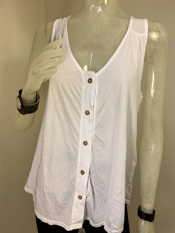 TMD Button Down Tank Top White - front view
