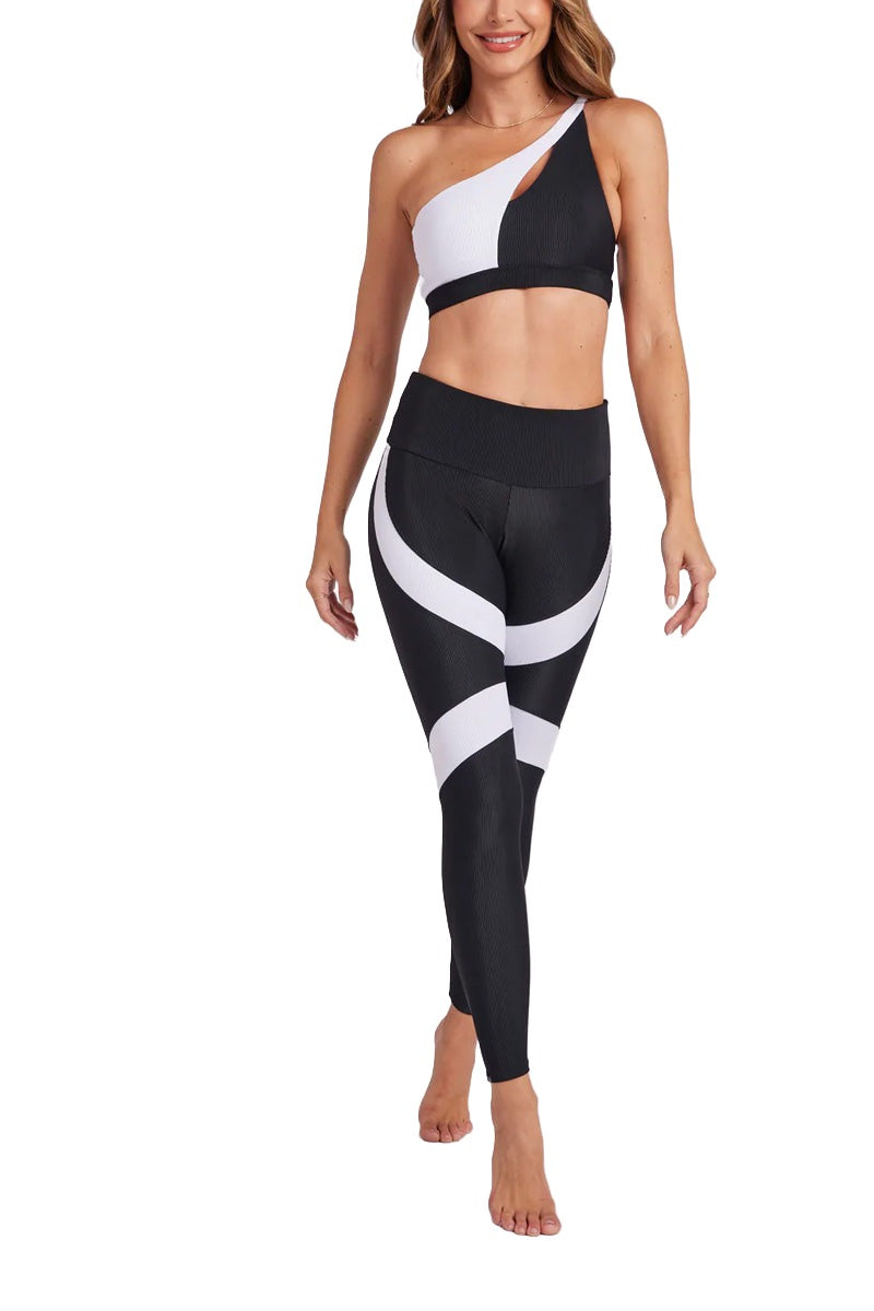 Onzie Flow Cadence Legging 2274 - Black White Combo - Front Full View