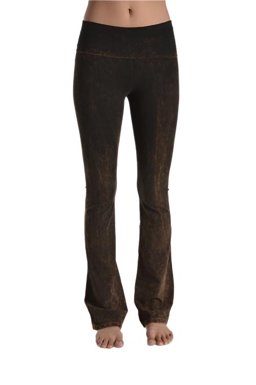 T-Party Fold Over Mineral Washed Yoga Pants - Brown - Front View