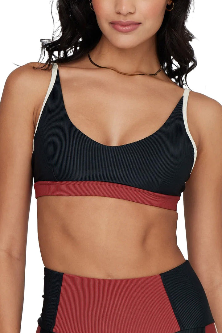 Onzie Yoga Colorblock Swim Bra Top 3790 - Black/White/Pinecone - Front View