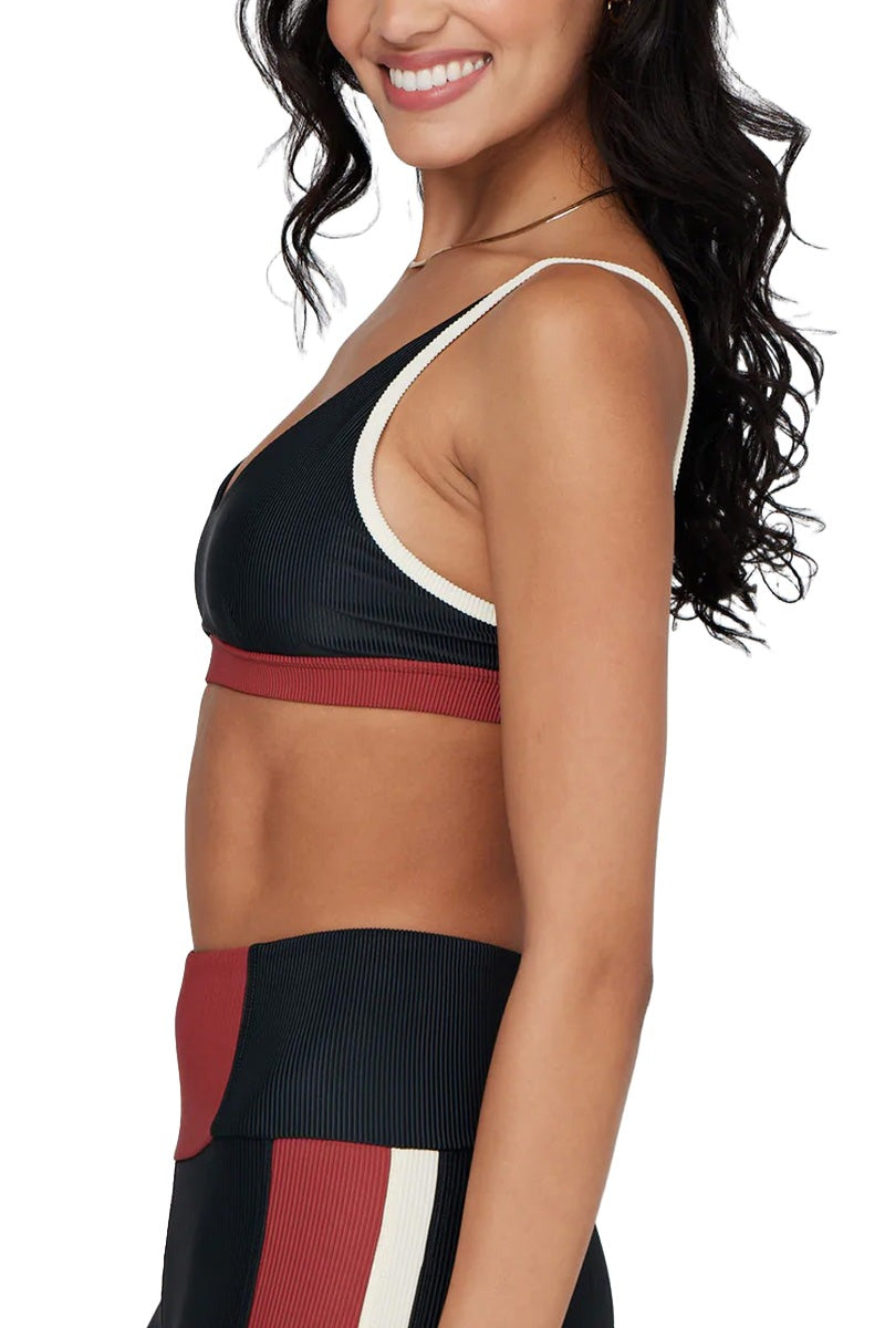 Onzie Yoga Colorblock Swim Bra Top 3790 - Black/White/Pinecone - Side View