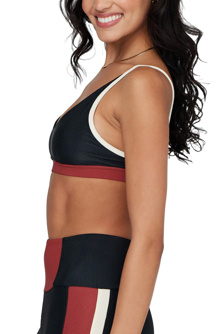 Onzie Yoga Colorblock Swim Bra Top 3790 - Black/White/Pinecone - Side View