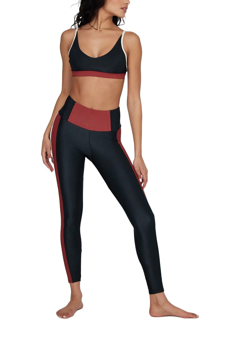 Onzie Yoga Colorblock Swim Bra Top 3790 - Black/White/Pinecone - Front Full View