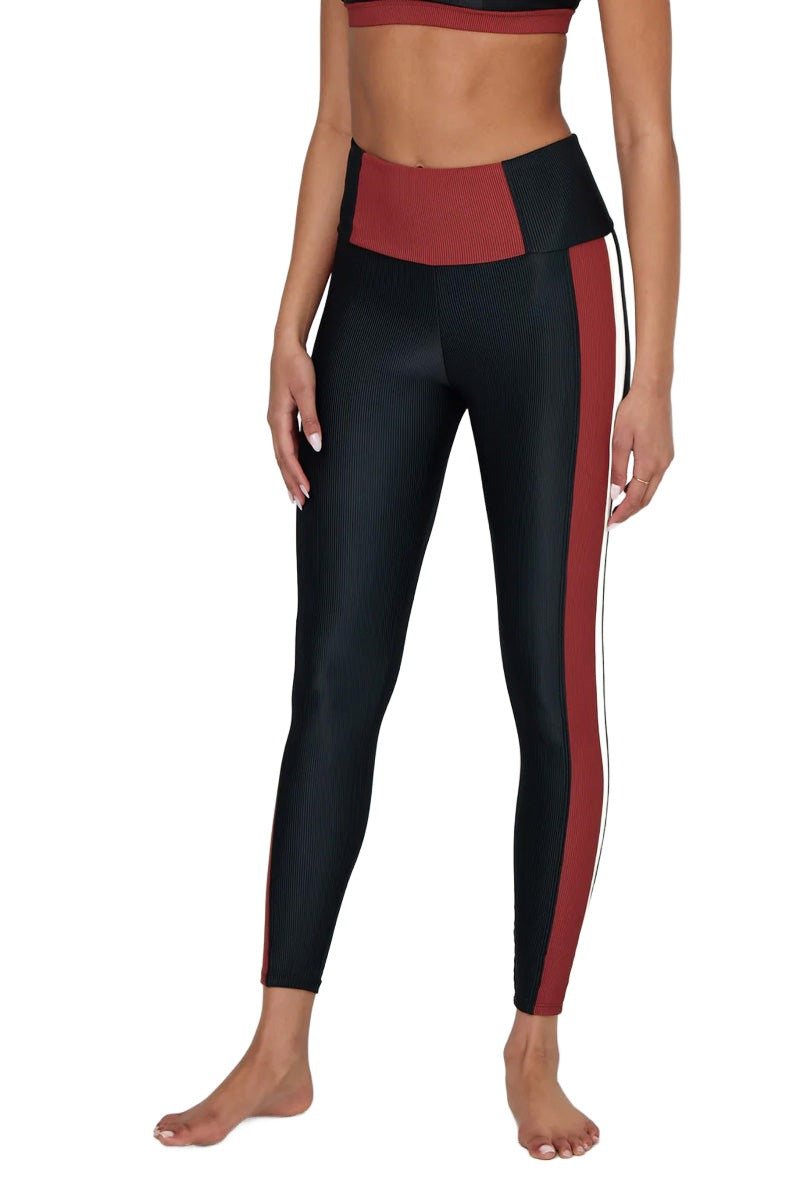 Onzie Flow Color Block Legging 2296 - Black White Pinecone Combo - Front View