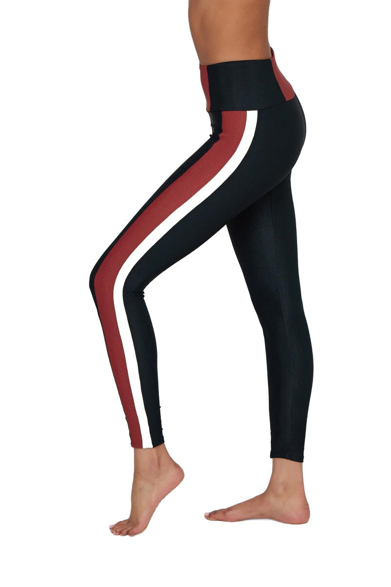 Onzie Flow Color Block Legging 2296 - Black White Pinecone Combo - Side View