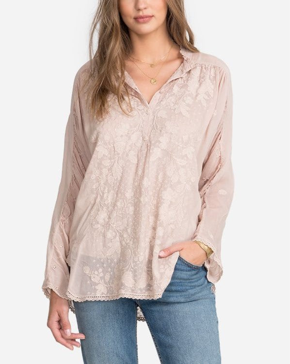 Johnny Was Carine Blouse -  Dusty Pink  - front view