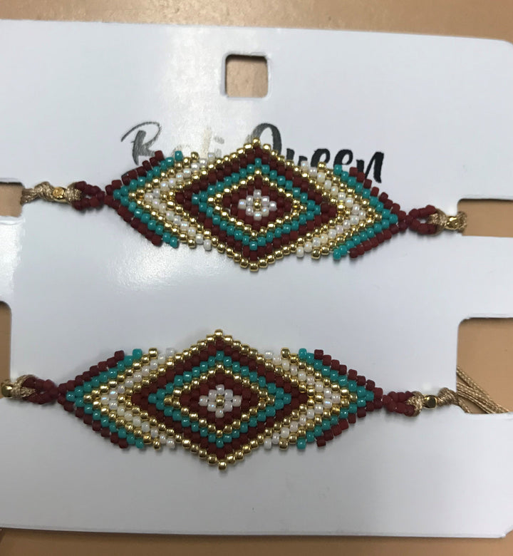 Bali Queen Seed Bead Friendship Bracelet - Clay/Teal