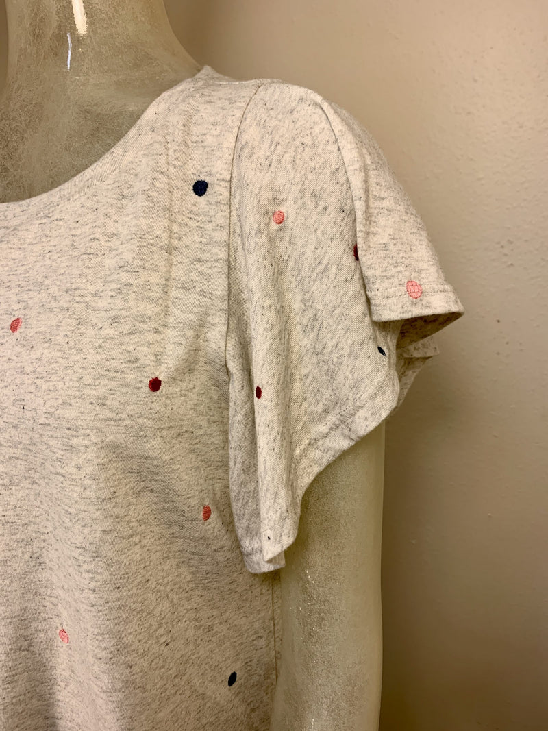 TLA Polka Dot Flutter Sleeve Tee Shirt - Oatmeal - close view