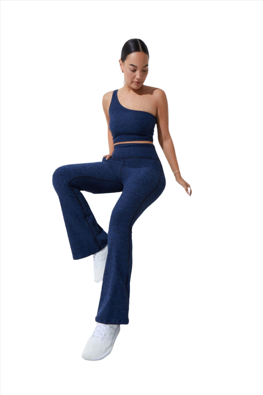 FINAL SALE! Noli Curve Flair Legging - Navy Heather - Front Sitting View
