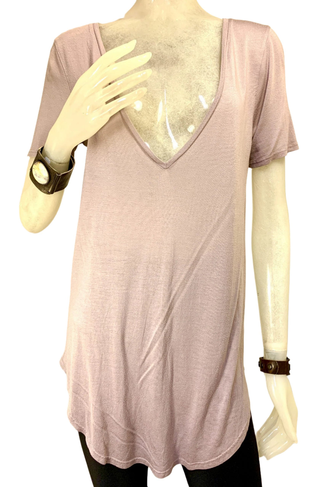 Truly Madly Deeply Deep V Tee Shirt - Mauve  - front alt view