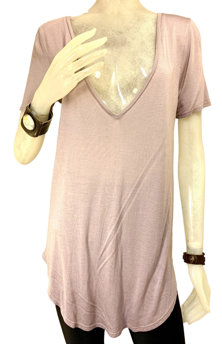 Truly Madly Deeply Deep V Tee Shirt - Mauve  - front alt view