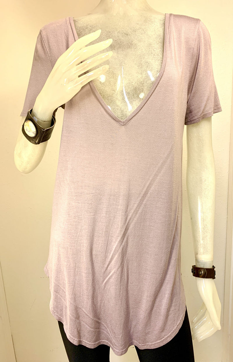 Truly Madly Deeply Deep V Tee Shirt - Mauve  - front alt view