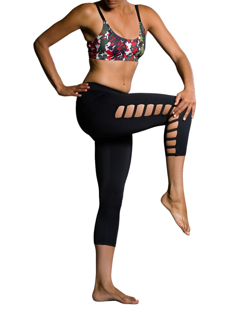 Onzie Hot Yoga Elastic Cage Bra Top 316 - Red Camo - side view