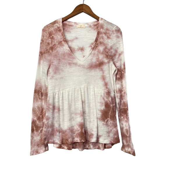 TLA Tie Dye Peplum Long Sleeve - Blush TieDye