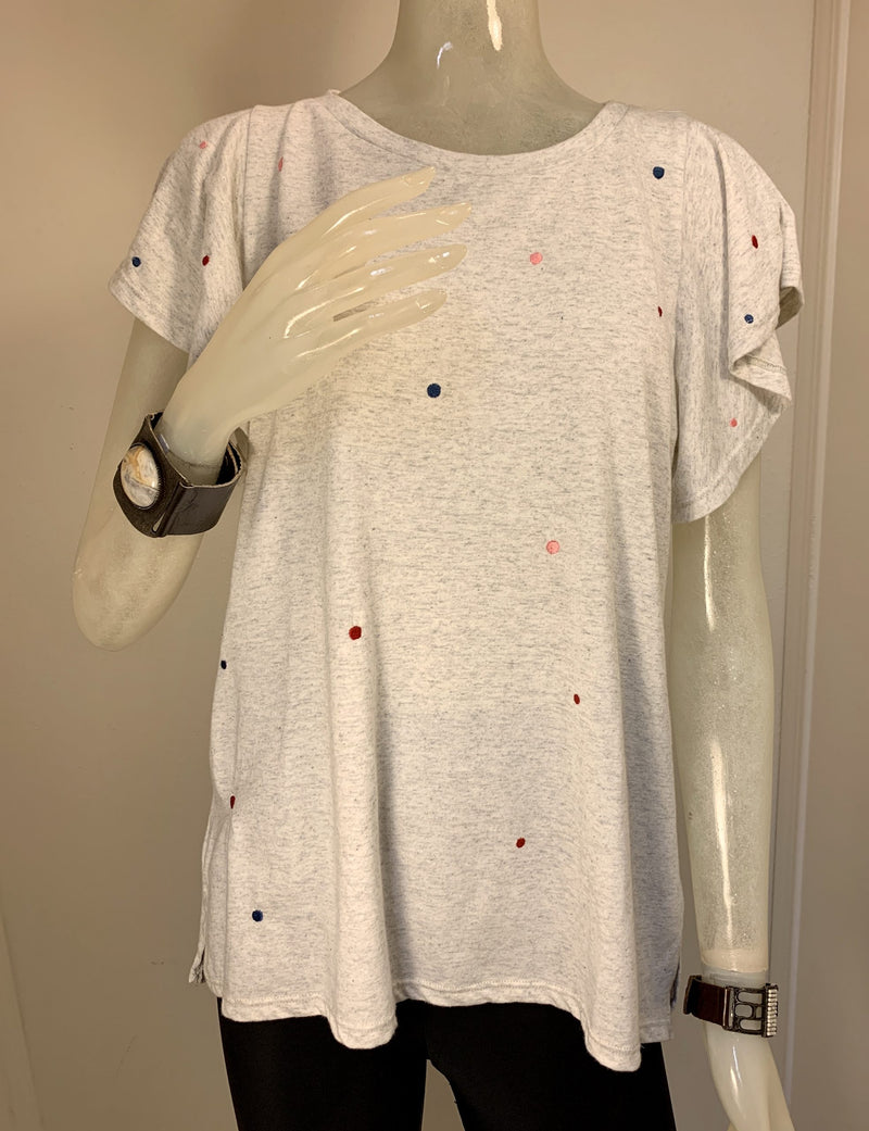 TLA Polka Dot Flutter Sleeve Tee Shirt - Oatmeal - front view