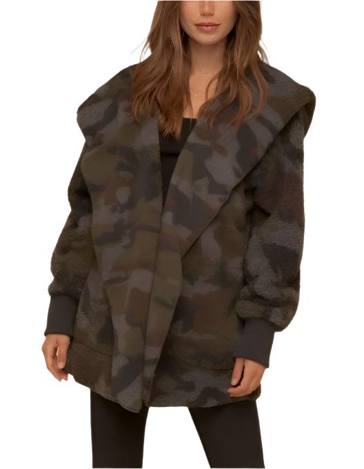 Hem & Thread Camo Print Fur Open Jacket 8433F -  front view
