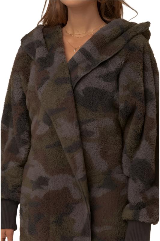 Hem & Thread Camo Print Fur Open Jacket 8433F -  front alt view 4