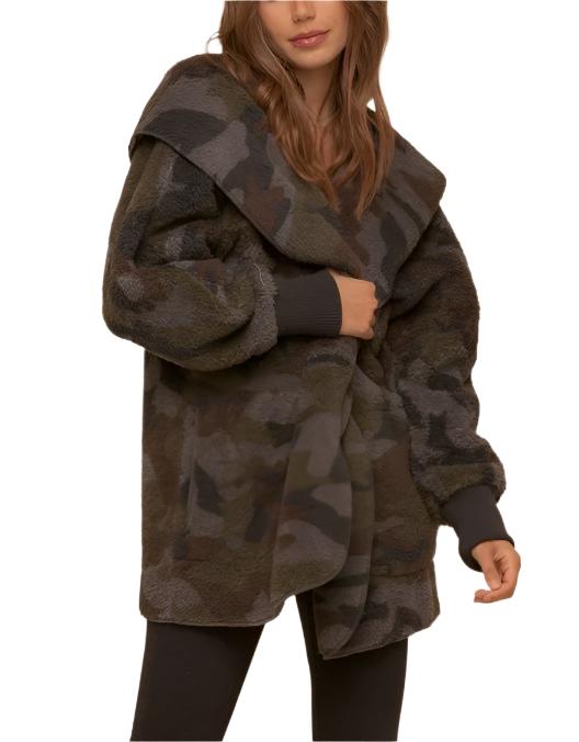 Hem & Thread Camo Print Fur Open Jacket 8433F -  front alt view 2