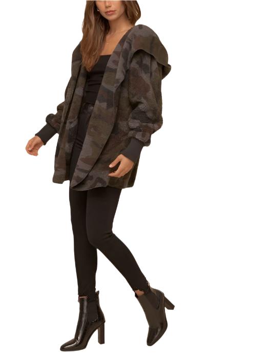 Hem & Thread Camo Print Fur Open Jacket 8433F -  front alt view 5