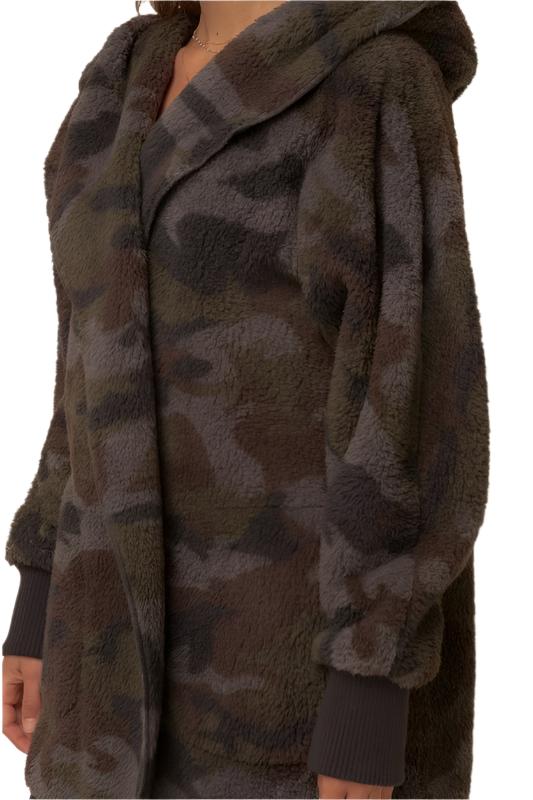 Hem & Thread Camo Print Fur Open Jacket 8433F -  front alt view 3